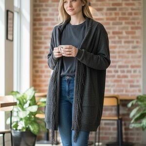 Riller & Fount Fleece/Sherpa Long Duster Open Cardigan Sweater Gray Size S